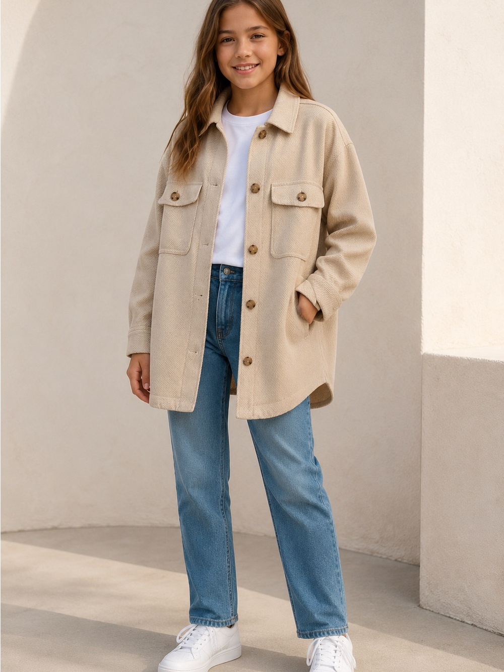 Zara Girls Beige Utility Shacket Jacket